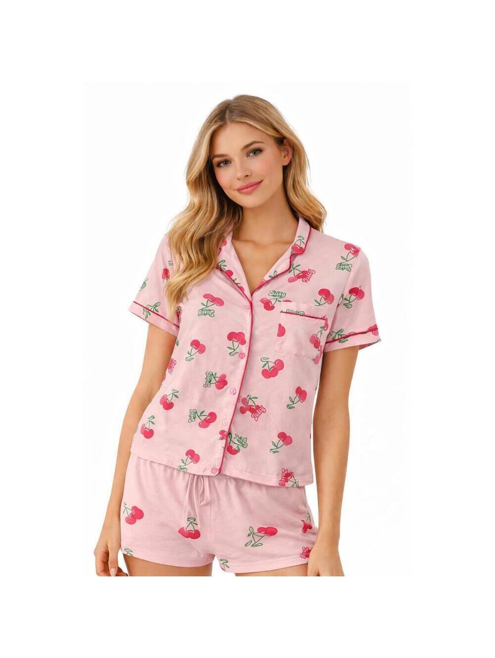 Juicy Couture Cherry Print Pink Short Sleeve Pajama Top Size Small